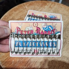 Vtg Peter Rabbit Safety Pins 10 Brass Rust Proof For Cloth Diapers Made In USA