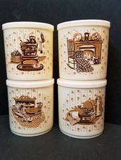 4 Vintage Tan Plastic Container Butter Tubs with Lid -Colonial Kitchen Designs 