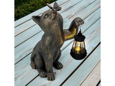 Galt International Solar LED Lantern Cat Statue 13.75" Durable Outdoor Decor