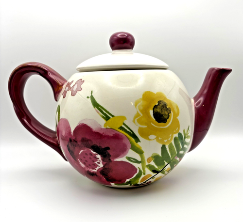 TAG Ceramic Teapot Handmade Hand Painted Floral 9"x7" Tea Pot Kitchen Decor VGC - Picture 3 of 5