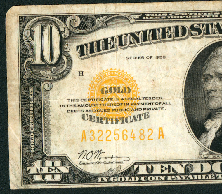 $10 1928 Gold Certificate ** DAILY CURRENCY AUCTIONS COMBINED SHIPPING