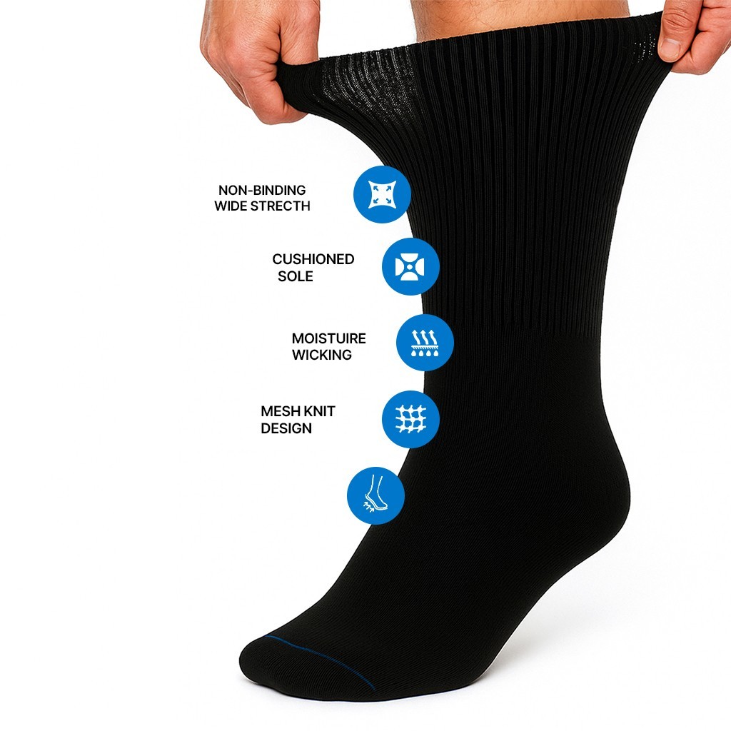 3, 6, or 12 Pairs Diabetic CREW circulatory Socks Health Men’s Cotton Socks New