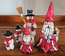 SANTA CLAUS & SNOWMAN Figurines Handcrafted Artist Judith Kleinschmidt Clay Art