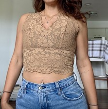 Express Lace Cropped Tank V Neck Size Small