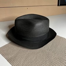Dobbs Fifth Avenue New York Black Milan Straw Fedora Hat Mens 7 5/8 Vintage