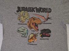 Jurassic World Park Dinosaurs With Names Grey T-shirt Kids Youth Size L