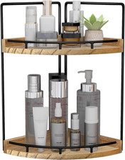2-Tier Bathroom Counter Organizer,Vanity Counter Corner Shelf, Skincare, Wood Co