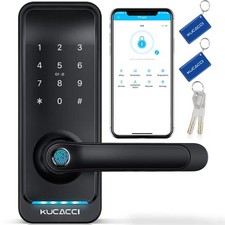 Smart Door Lock with Handle: Keyless Entry Digital Door Lock for Front Black