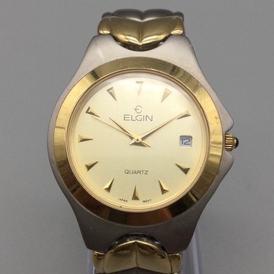 Elgin Mens Watch 36mm Champagne Dial Two Tone Steel FM885 New Battery 7.25''