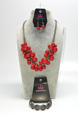 2 pc Red Necklace with matching earrings and Stretchy Bracelet- NWT #2