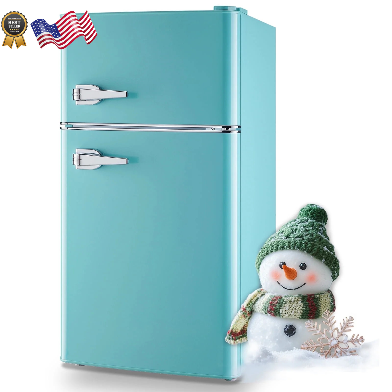 3.5 Cu.Ft Retro Mini Fridge with Freezer 2 Door Small Refrigerator with 7 Adj...