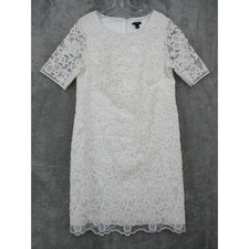 Ann Taylor Dress 8 Floral Lace Sheath Coquette Feminine Fairy Lined Zip Ivory