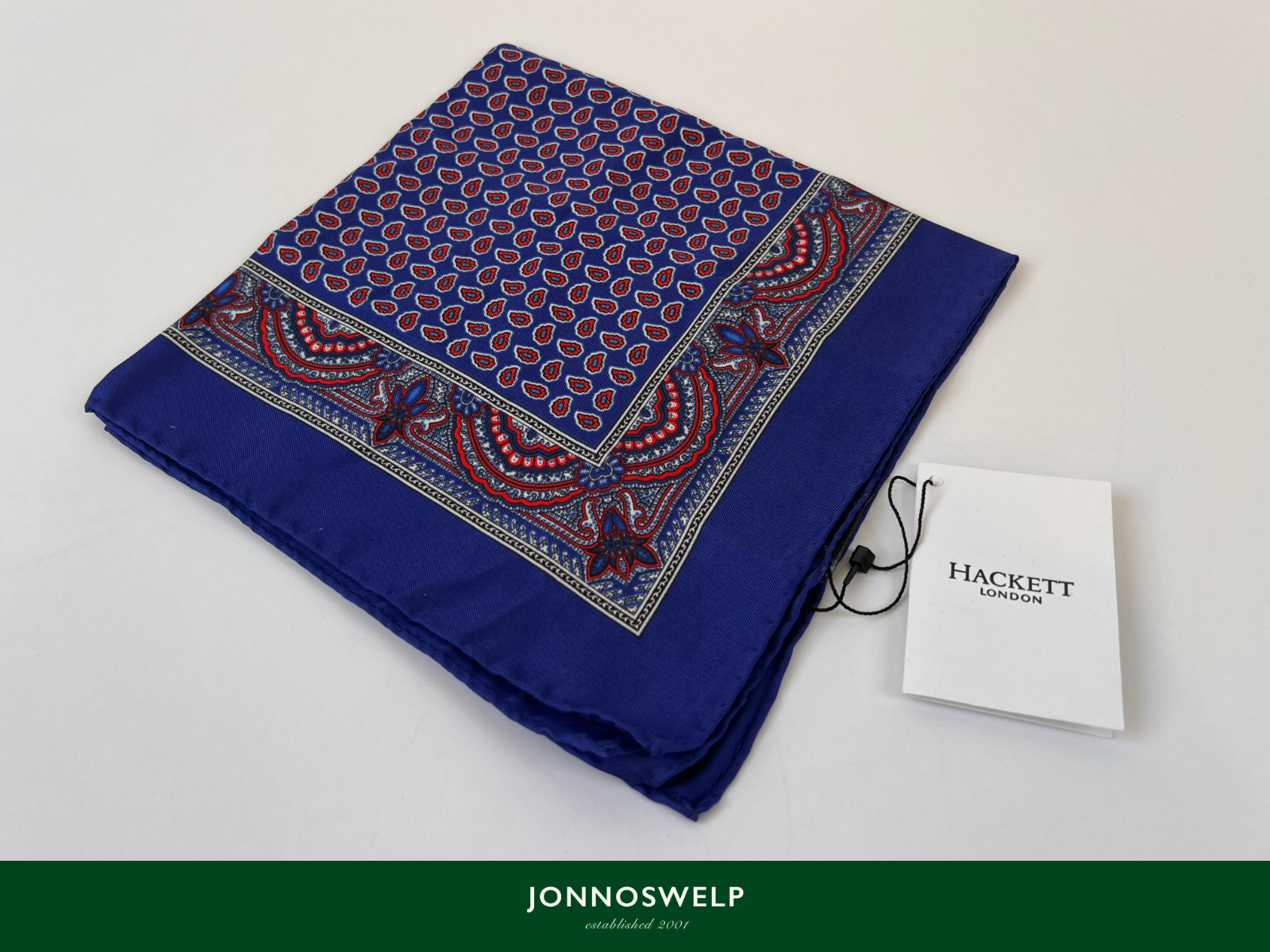 Hackett Pocket Square Paisley Boarder Pattern 100percent Silk Made In Italy RRP £85