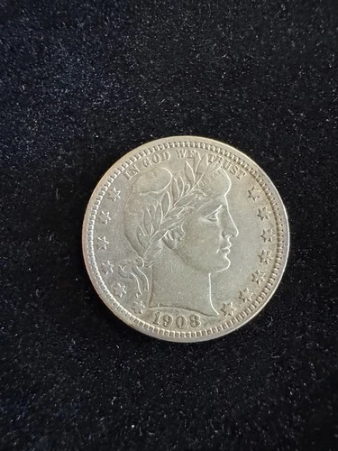 1908 Silver Barber Quarter 25C High Grade U.S. Coin No Reserve