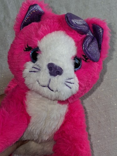 First & Main Christa Cat Plush Stuffed Cat 10" Floppy glitter purple pink