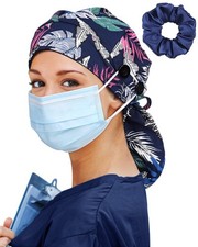 Satin Lined Scrub Cap for Women Extra Large Long Hair Surgical Nurse Cap 4 Butto