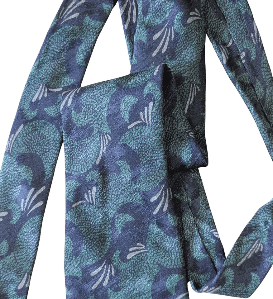 Corbata de diseñador | Corbata de seda verde y azul vintage de diseñador Christian Dior | Corbata Foto 4 de 4