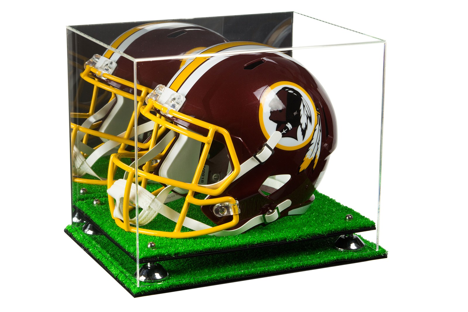 Acrylic Football Helmet Display Case w/ Silver Risers,Mirror & Turf Base(A002)