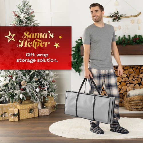 Weihnachtsdorf Geschenkpapier Stoff Aufbewahrungstasche mit Beutel, grau - Bild 3 von 8