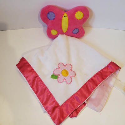 Vintage Dandee Butterfly Dan Dee Flower lovey security blanket Pink Satin Plush