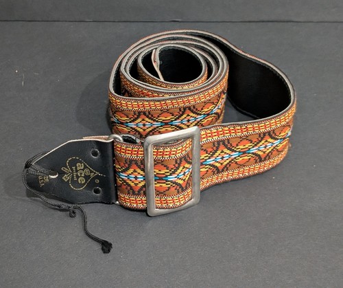 Vtg  ACE Product Gold Logo Woven Guitar Strap Made in USA Rainbow Colors
