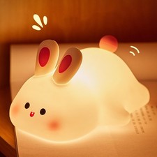 Cute Bunny Night Light, Squishy Rechargeable Bunny Lamp Kids Easter Gift, Big...