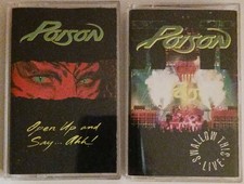 Poison Cassette Tape Lot - Open Up  Say Ahh/Swallow This Live -Hair Band Tested