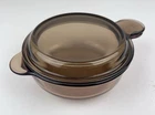 Vision Corning Amber Glass Grab Bowl V-240-B Pyrex Lid P-240-C Vintage