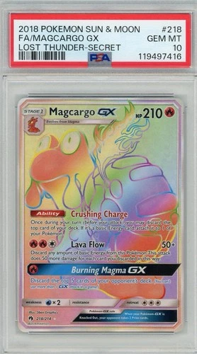 2018 Pokemon Sun & Moon Lost Thunder Magcargo GX Secret #218 PSA 10 Gem Mint