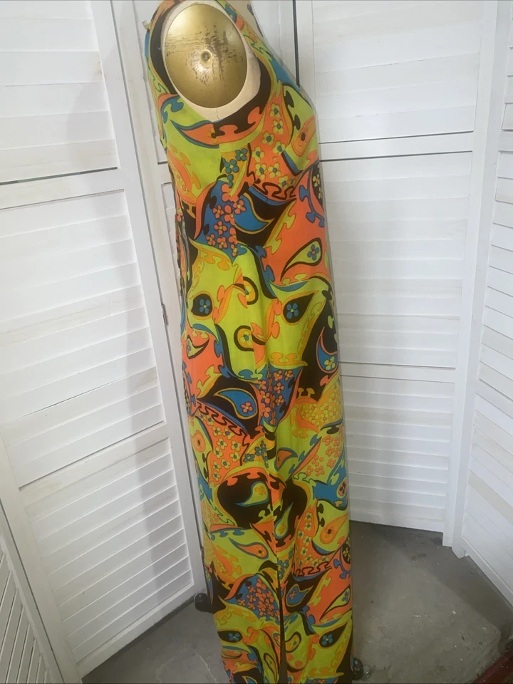 Tori Richard Honolulu 70s Maxi Vintage Sheath Dress Hippie Disco Floral Sz M/L - Image 4 of 4