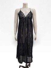 Vtg LILY of FRANCE Rosa Puleo-Szule Black Lace Semi Sheer Striped Nightgown XS/S