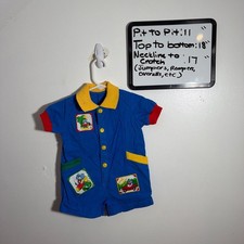 Vintage 80s Baby Romper Jumpsuit Snap Cartoon Blue Yellow 18M