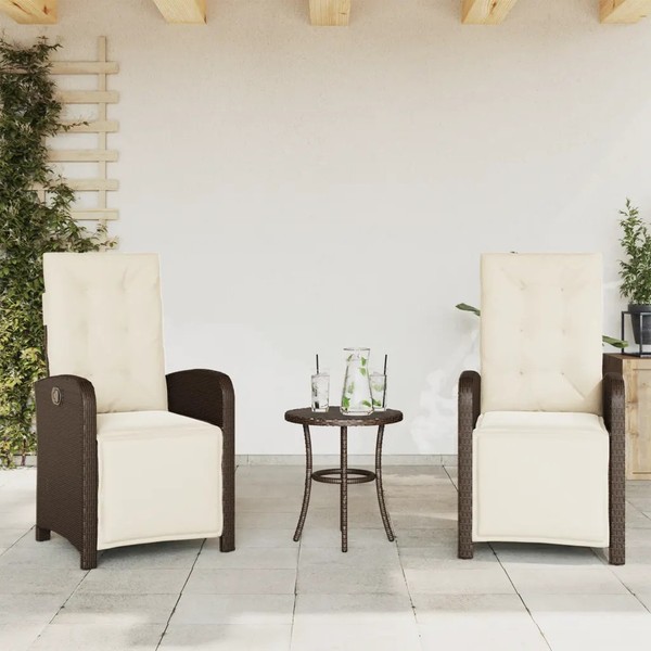 Gartensessel 2Er Set Verstellbar Mit FußTeil Poly Rattan Braun-image