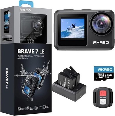 AKASO Brave 7 LE 4K 30FPS 20MP WLAN Dual Screen Blau Schwarz Neu OVP