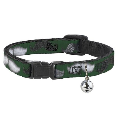 Cat Collar Breakaway with Bell Mustaches Green/Sketch NARROW Fits 8. (US IMPORT)