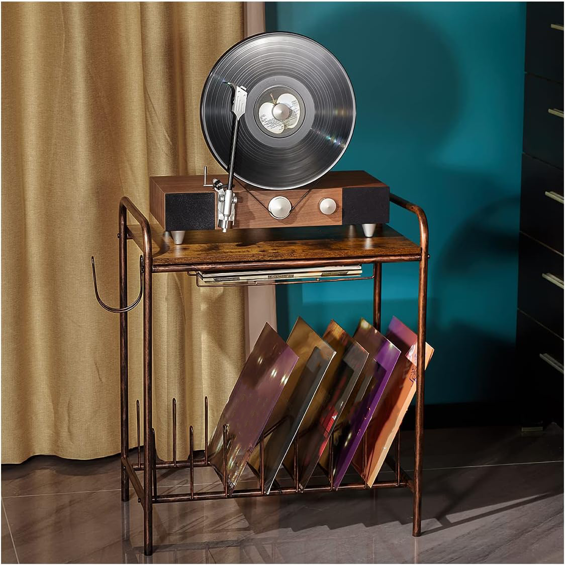 Vintage Wooden Record Player Stand with Storage for Turntables and Vinyl-image