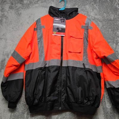 NWT PIP Hi-Vis Bomber Jacket Mens XL Orange Black Bottom 3 Reflective Waterproof