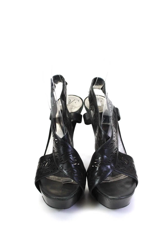 Diane Von Furstenberg Womens Crossed Strap Slingback Block Heels Black Size 8.5 - Image 2 of 4