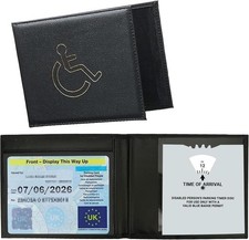 Genuine Leather Disabled Blue Badge Holder with Timer Wallet Secured Disabilit
