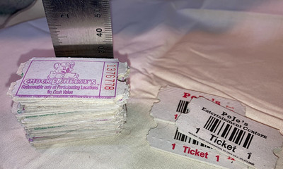 Stack of Chuck E Cheese's Tickets & Pojo's 1990s-2004 Entertaiment Ctr  80 Tix