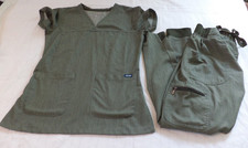 ADAR Uniform Heather Olive Scrub Set Women's Size XXS V-Neck Top  Pants Set