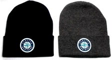 2 FOR 10.95! Seattle Mariners flat logos on Navy/Gr beanie  cap hat. See details