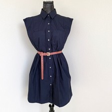 Banana Republic Sleeveless Pleated 100% Cotton Shirt Dress S Navy BlueNautical