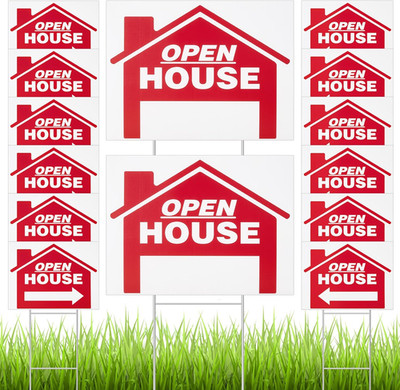 14 Pack Open House Sign for Real Estate 24 X 18 Inch Double Sided Sign Posts Pla