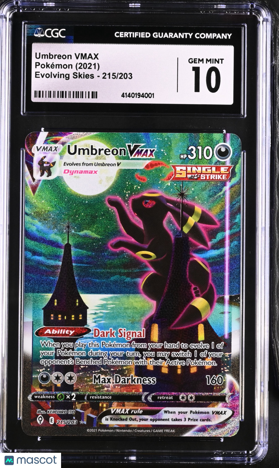 2021 Pokemon Evolving Skies Umbreon VMAX Holo Secret CGC 10 215/203 Moonbreon