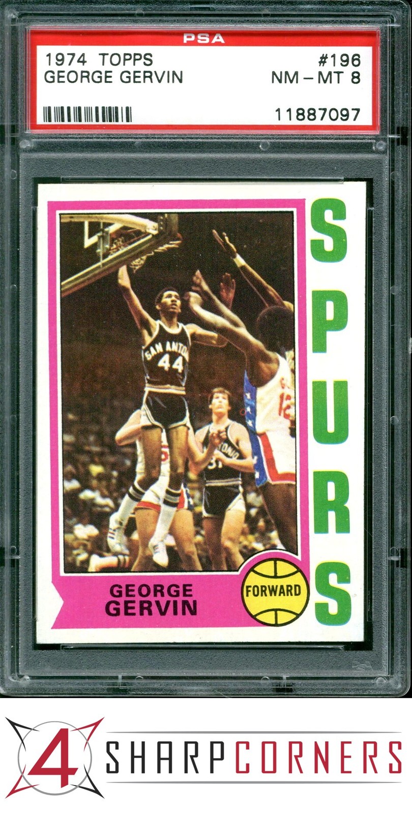 1974 TOPPS #196 GEORGE GERVIN RC SPURS HOF PSA 8
