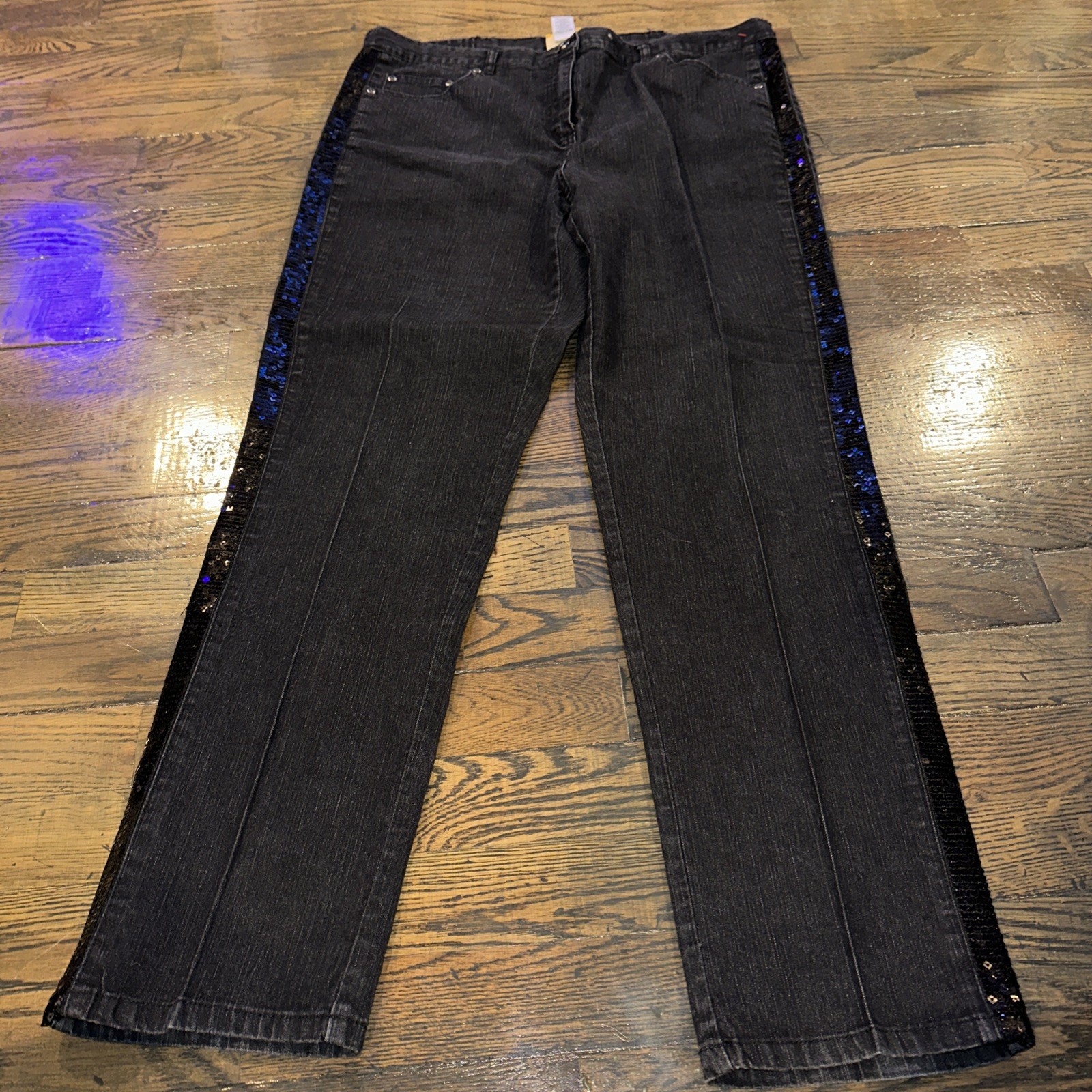 Ruby Rd Black Magic Sequined Stripe Straight Leg … - image 1