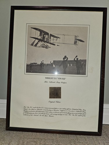 Wright Brothers "VIN FIZ" Original Fabric swath issued by Smithonian Institute
