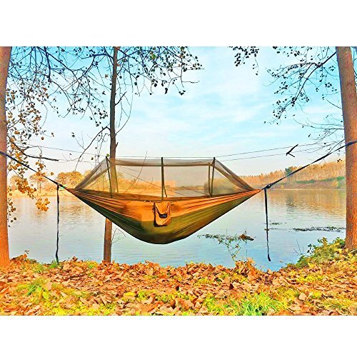 Camping Hängematte, tragbare Doppelhängematte mit Netz, 2 55"W*106"L A grün/khahi - Bild 5 von 7