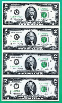UNCUT SHEET 4 STAR NOTES ** 1976 $2 STAR NOTES ** Fr 1935L* SAN ...
